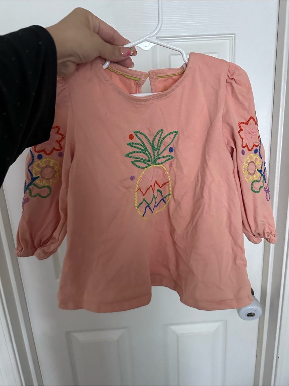 Mini Boden Peach Long-Sleeve Pineapple Embroidered Tunic
